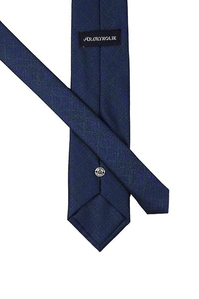Kravatkolik Men's Navy Blue Classic Tie with Self Pattern Handkerchief Kk10232