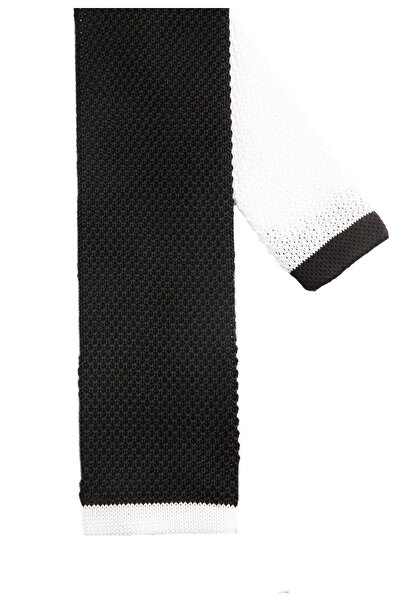 La Pescara Чорний гладкий білий деталізований в'язаний краватка 8207