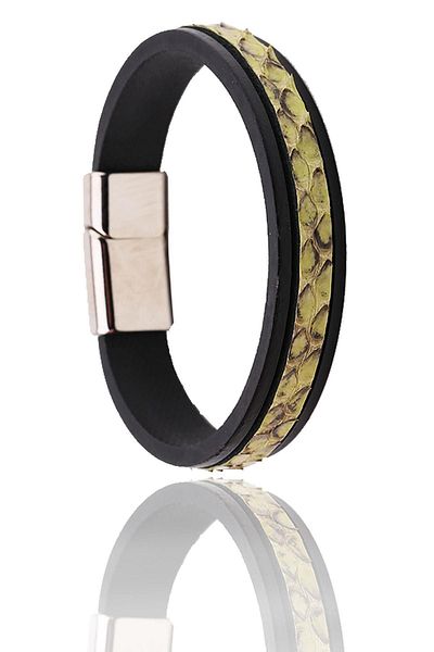 Kravatkolik Black Croco Motif Leather Steel Men's Bracelet Blk1651