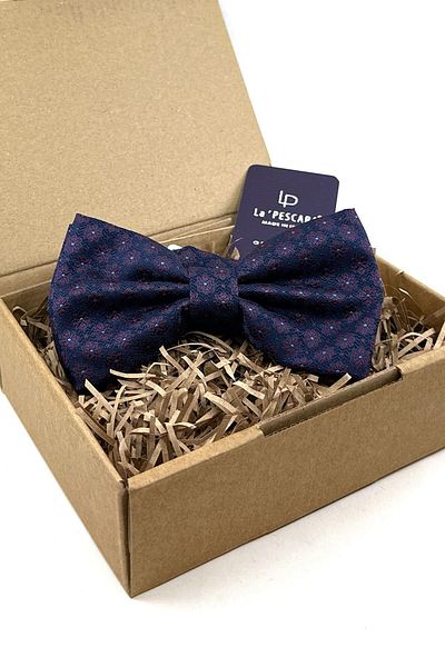 Kravatkolik Navy Blue Motif Pattern Large Bow Tie P1857