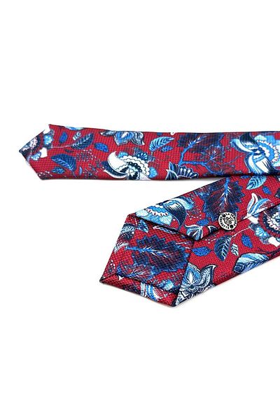 Kravatkolik Red Flower Pattern Thin Tie SK7881