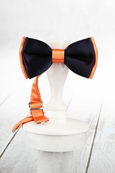 Kravatkolik Men's Navy Blue - Orange Color Satin Bow Tie SP61