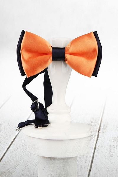 Kravatkolik Men's Orange - Navy Blue Color Satin Bow Tie SP51