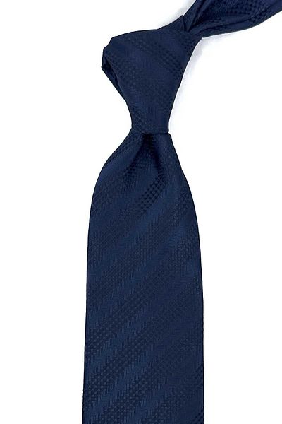Kravatkolik Navy Blue Line Pattern Classic Necktie with Handkerchief KK12318