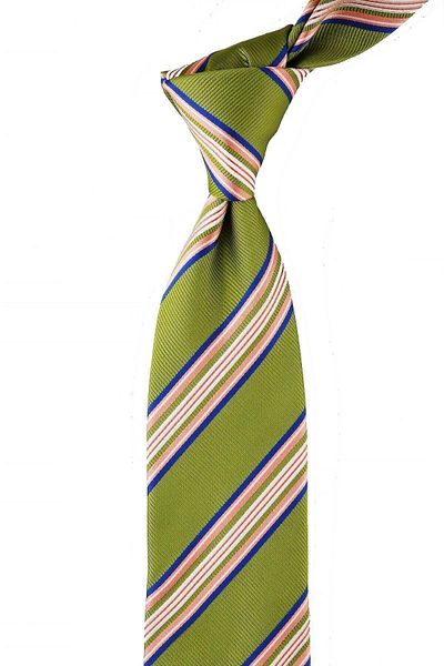 Kravatkolik Men's Siani Style Green Line Pattern Italian Silk Tie Ik805