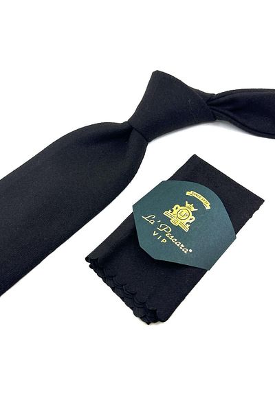 Kravatkolik Brown Plain Pattern Classic Wool Tie with Handkerchief KK12114