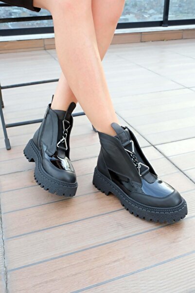 FOLLİNİ Cizme negre de damă din piele naturală