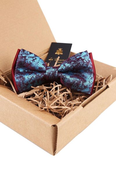 Kravatkolik Men's Burgundy - Turquoise Self Pattern Bow Tie P1428