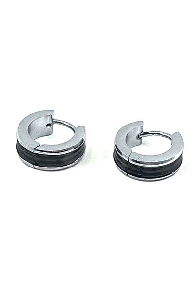Kravatkolik Black - Silver Color Round Unisex Earrings EAR21