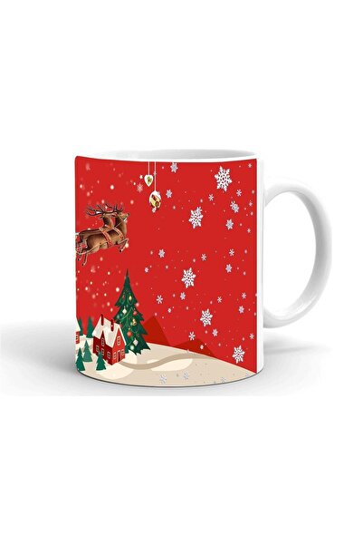 Kumbara Hediyelik Yılbaşı Noel Baba Temalı Baskılı Seramik Beyaz Kupa