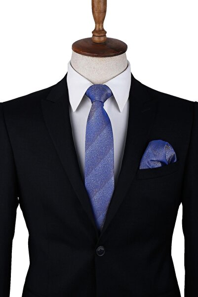 Kravatkolik Мъжка синя кърпичка с пясъчен мотив Класическа вратовръзка Kk10011