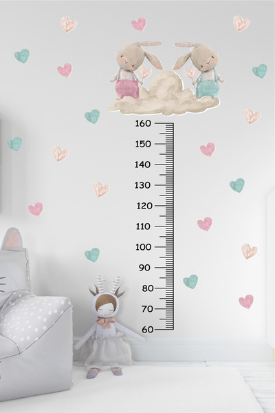Ayza Tasarım Sevimli Tavşanlar Kalp Temalı Boy Ölçer Boy Ölçme Cetveli Çocuk ...