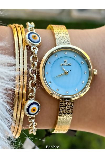 Reward Steel Strap, Yellow Color, Stoned Dial, Special Lock System, Women's Wristwatch +