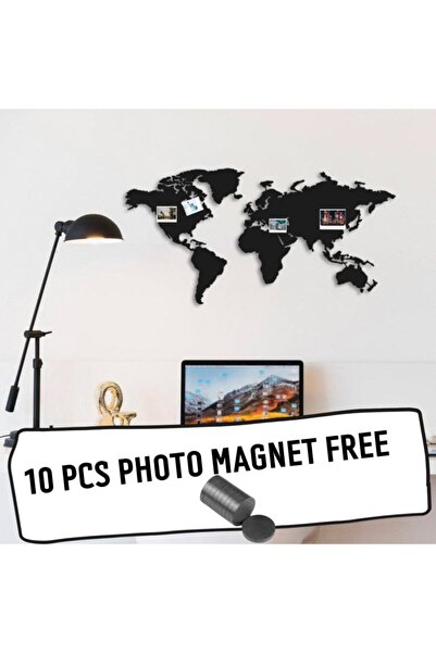WiseDec Dünya Haritası Metal Duvar Tablosu Magnet Hediyeli / Metal Tablo / Duvar Dekorasyonu 125x65cm