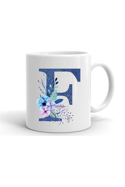 Generic Brand Blue Colored Letter F Printed Ceramic White Mug