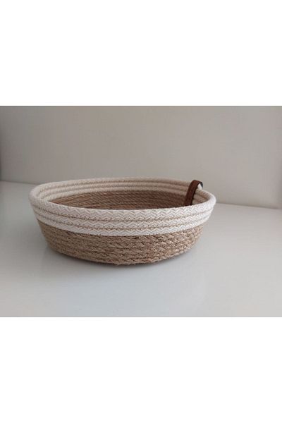 home decors by özlem Wicker & Ecru Basket Wicker Basket Organizer Decoration Gift - 20x5 Cm
