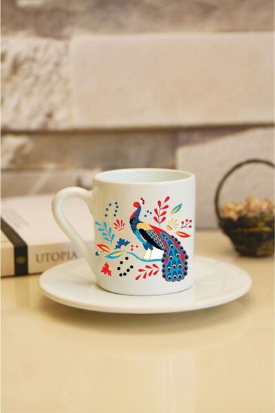 Hediyexpres كوب قهوة تركي بتصميم عرقي على شكل طاووس