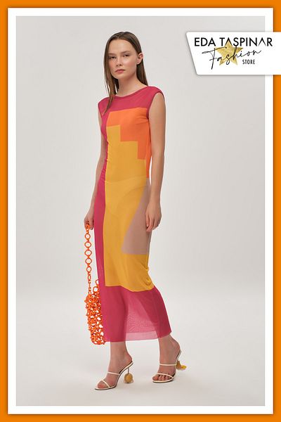 Eda Taşpınar Back Low-cut Chiffon Dress no.2 TEKS-00057