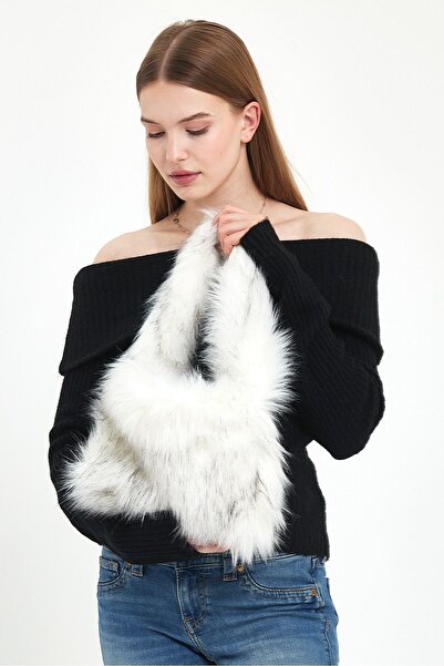 Fluffy Turkey White Angel Baguette / Geantă de umăr pentru femei din blană artificială albă (BOY:19 EN:27)