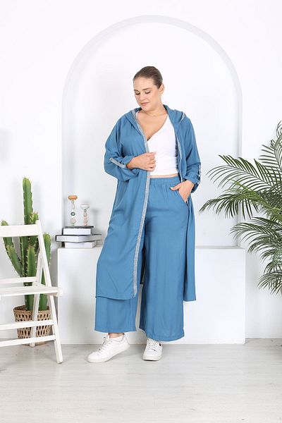 XL Modam Set pantaloni și cardigan din viscoză pentru femei de mărime mare