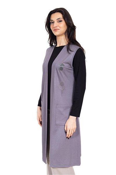 Mutlu City Middle Age Laser Printed - Pocketed Lycra Women's Long Vest 24202