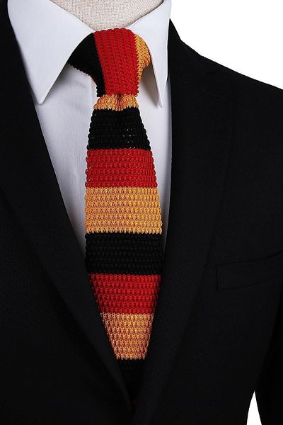 Kravatkolik Yellow - Red Line Pattern Knitted Tie Ör8291