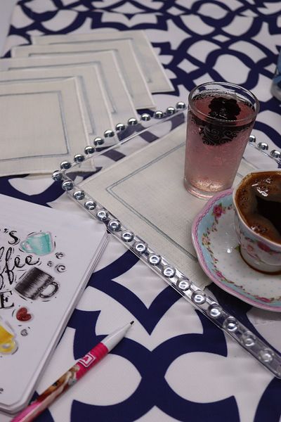 vipceyiz 6-Piece Ecru Square Embroidered Presentation Napkin