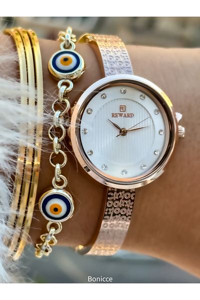 Reward Waterproof, 2 Years Warranty, Rose Color, Steel Strap, Special Lock System, Women's Wristwatch