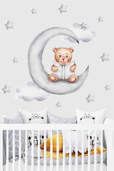 Ayza Tasarım Lectură de carte pe lună - Autocolant de perete pentru camera co...