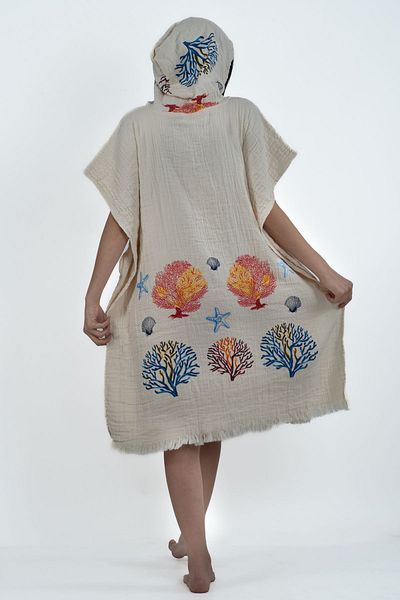 REİNA TEKS Poncho Muslin Fabric Cotton Beach Clothing Wrap Water Absorbent High Oversize Unisex Poncho