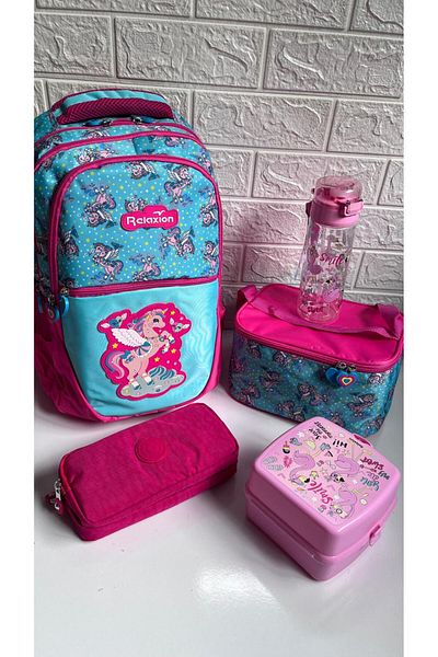 RKY SERENITY Relaxion Unicorn Patterned Set of 5 - Backpack, Lunchbox, Pen Holder and Water Bottle
