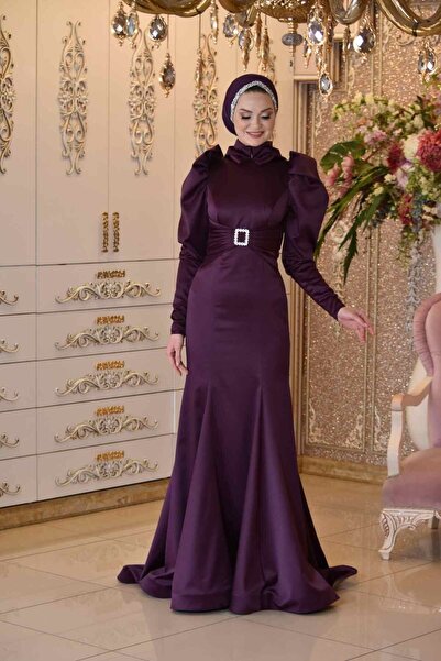 MAHİDEVRAN Deva mürdüm abiye elbise