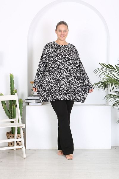 XL Modam xlmodam Black Lycra Large Size Long Sleeve Tunic