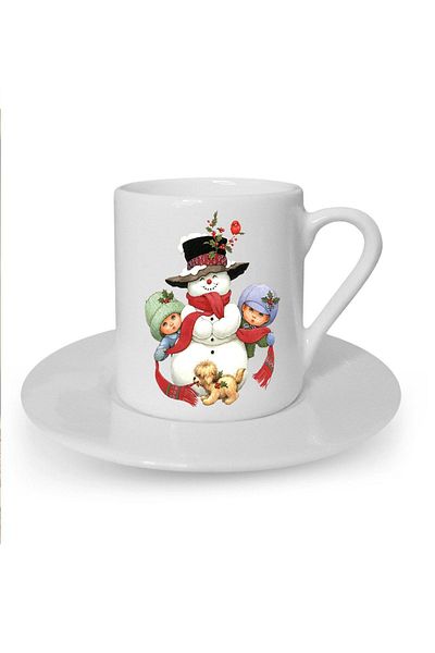 Kumbara Hediyelik New Year Christmas Themed Printed White Turkish Coffee Cup