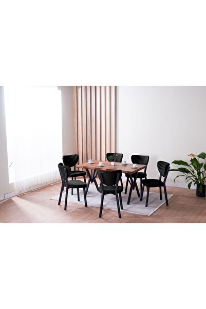 YZC Kütük Desenli Mdf Gold Elma Mutfak Masa Takimi 6 Sandalyeli Salon Yemek Masa Takimi