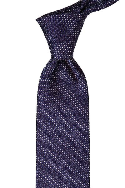Kravatkolik Plum - Navy Blue Dot Pattern Classic Necktie with Handkerchief Kk9662