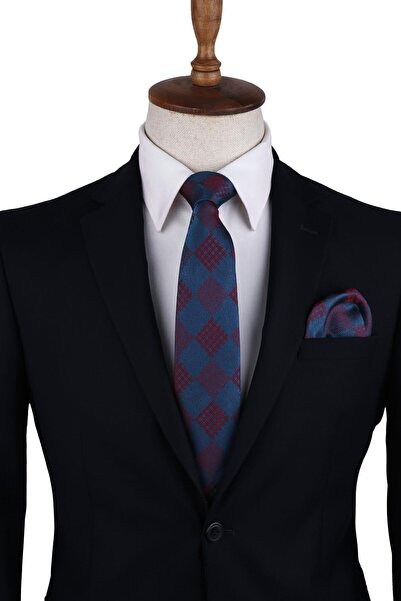 Kravatkolik Κλασική γραβάτα με καρό σχέδιο σε χρώμα βενζίνης Kk10449