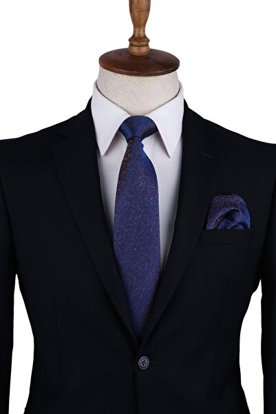 Kravatkolik Тъмносин кърпичка с пясъчен мотив Класическа вратовръзка Kk10386