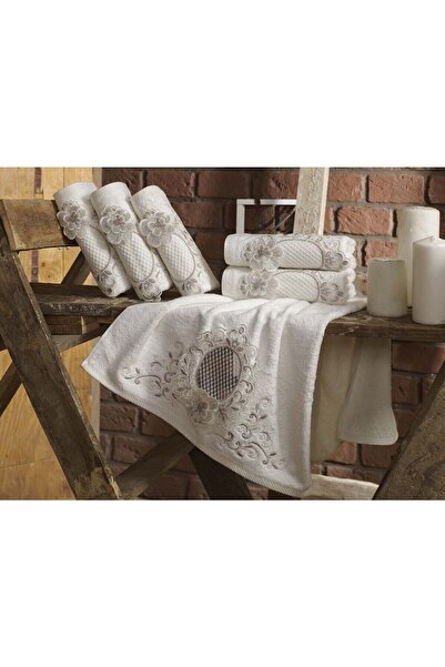 Dantela Bambu Fransız Güpürlü Çeyizlik Lüks Havlu - Renk : Krem : 1 Adet - Mo...