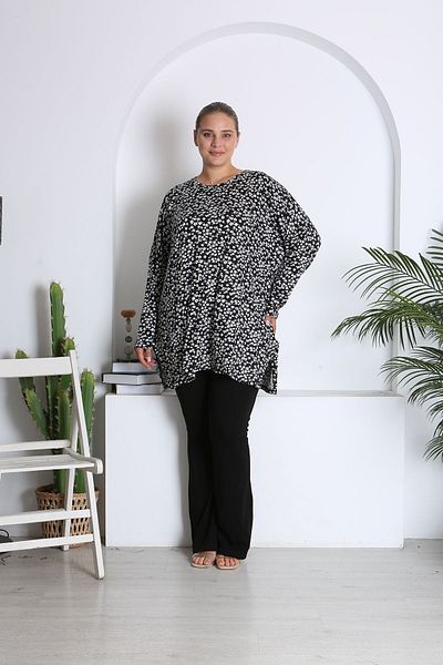 XL Modam xlmodam Black Lycra Large Size Long Sleeve Tunic