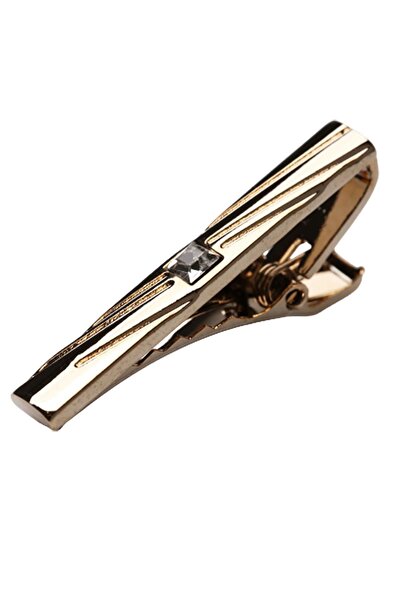 Kravatkolik Altın Renk Beyaz Taşlı Kravat Iğnesi Kıy264