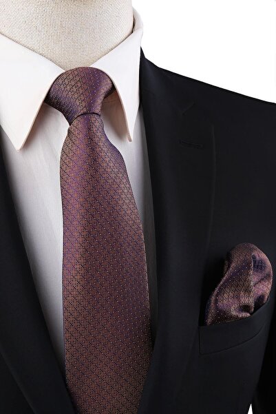 Kravatkolik Кафе - Кърпичка с лилави точки Класическа вратовръзка Kk10810