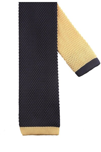 La Pescara Navy Blue Plain Yellow Detailed Knitted Tie 8228