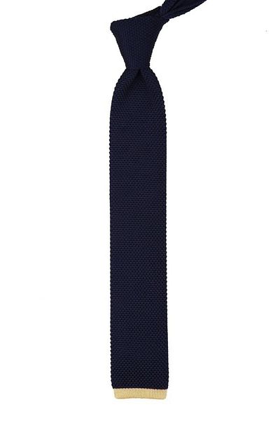 La Pescara Navy Blue Plain Yellow Detailed Knitted Tie 8228