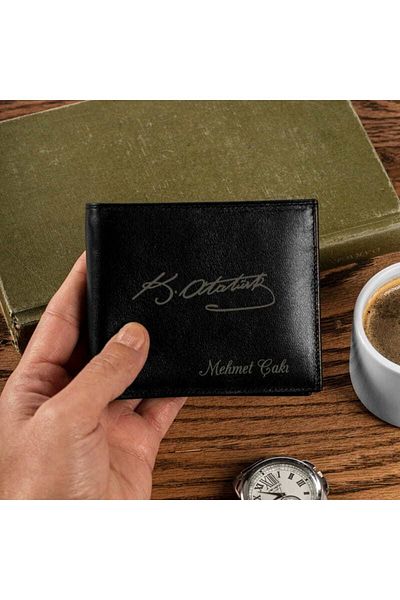 sihirlihediyem Teacher's Day Gift Ataturk Signed Leather Wallet