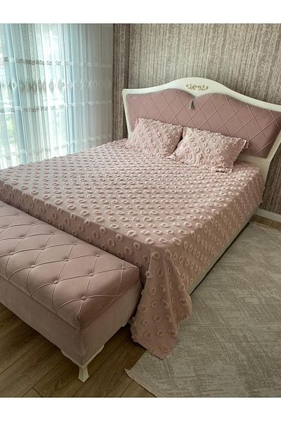 HTC ÇEYİZ DÜNYASI Powder Pink Limi Pique and Throw Pillow Set