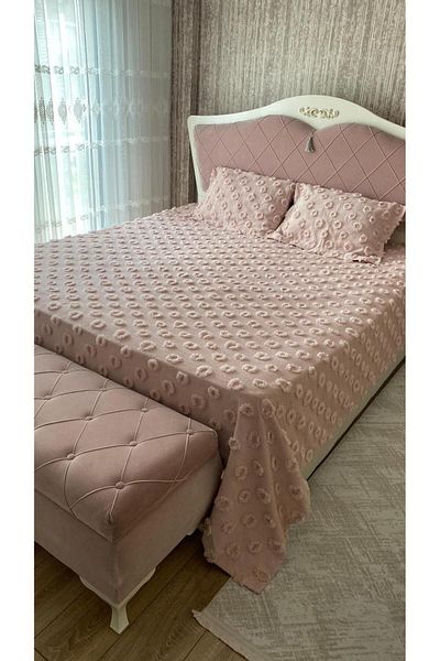 HTC ÇEYİZ DÜNYASI Powder Pink Limi Pique and Throw Pillow Set