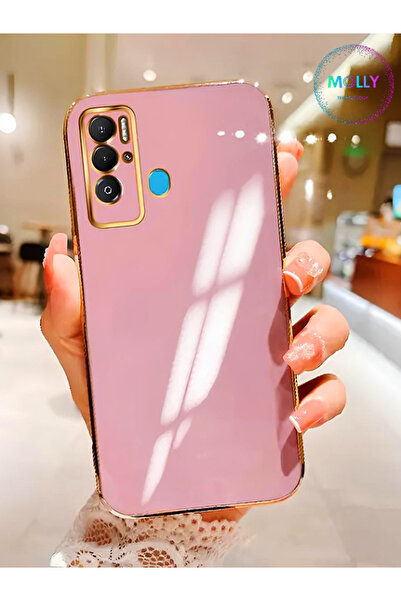 Molly Tecno POVA NEO İçin Lila Kenarları Gold Detaylı Lüks Silikon Kılıf