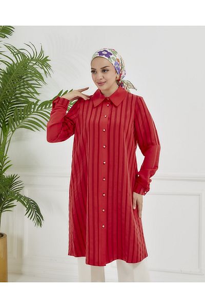 Wazze Striped Shirt Collar Tunic