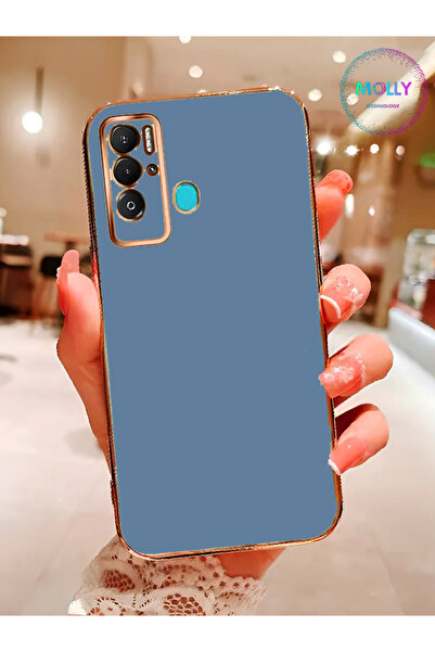 Molly Tecno POVA NEO İçin Petrol Mavisi Kenarları Gold Detaylı Lüks Silikon Kılıf